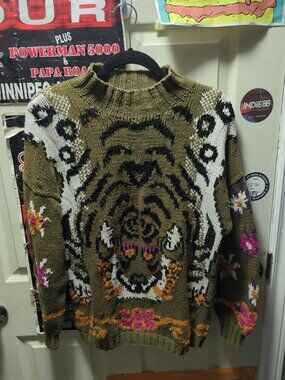 Joseph Tricot Vintage Hand Knitted Wool Tiger Sweater Pullover 80s